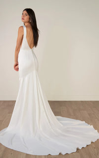 34827-Minimalist Belle Satin Fit-and-Flare Wedding Gown