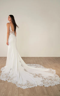 34569-Romantic Lace and Crepe Sheath Wedding Gown