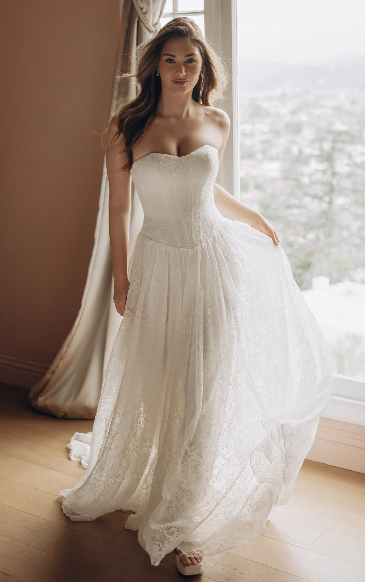 34825-Allover Lace A-Line Wedding Gown
