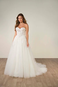 34570-Off-the-Shoulder Lace and Tulle A-Line Wedding Gown
