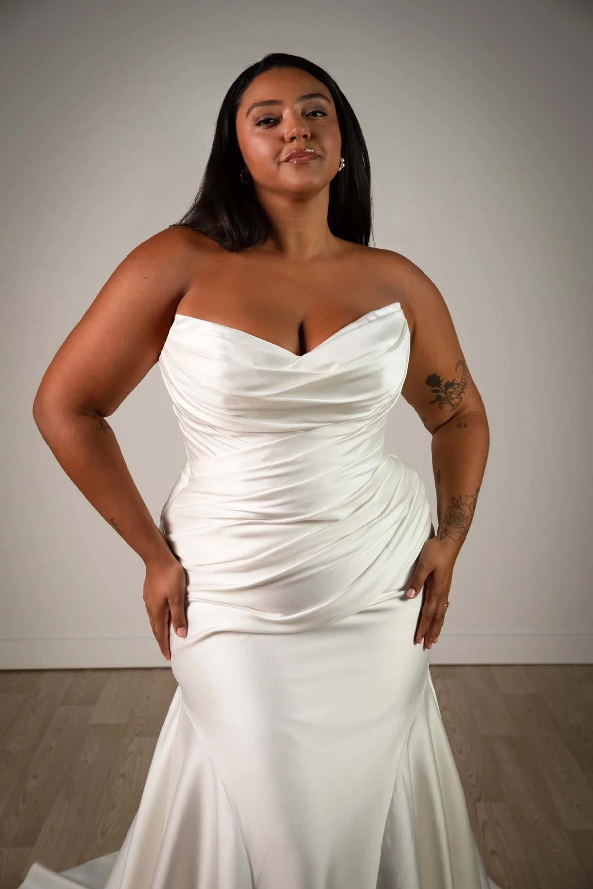 34571-Strapless Mikado Ruched Fit and Flare Wedding Dress