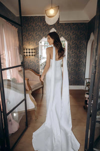 34826-Soft Satin Column Wedding Dress