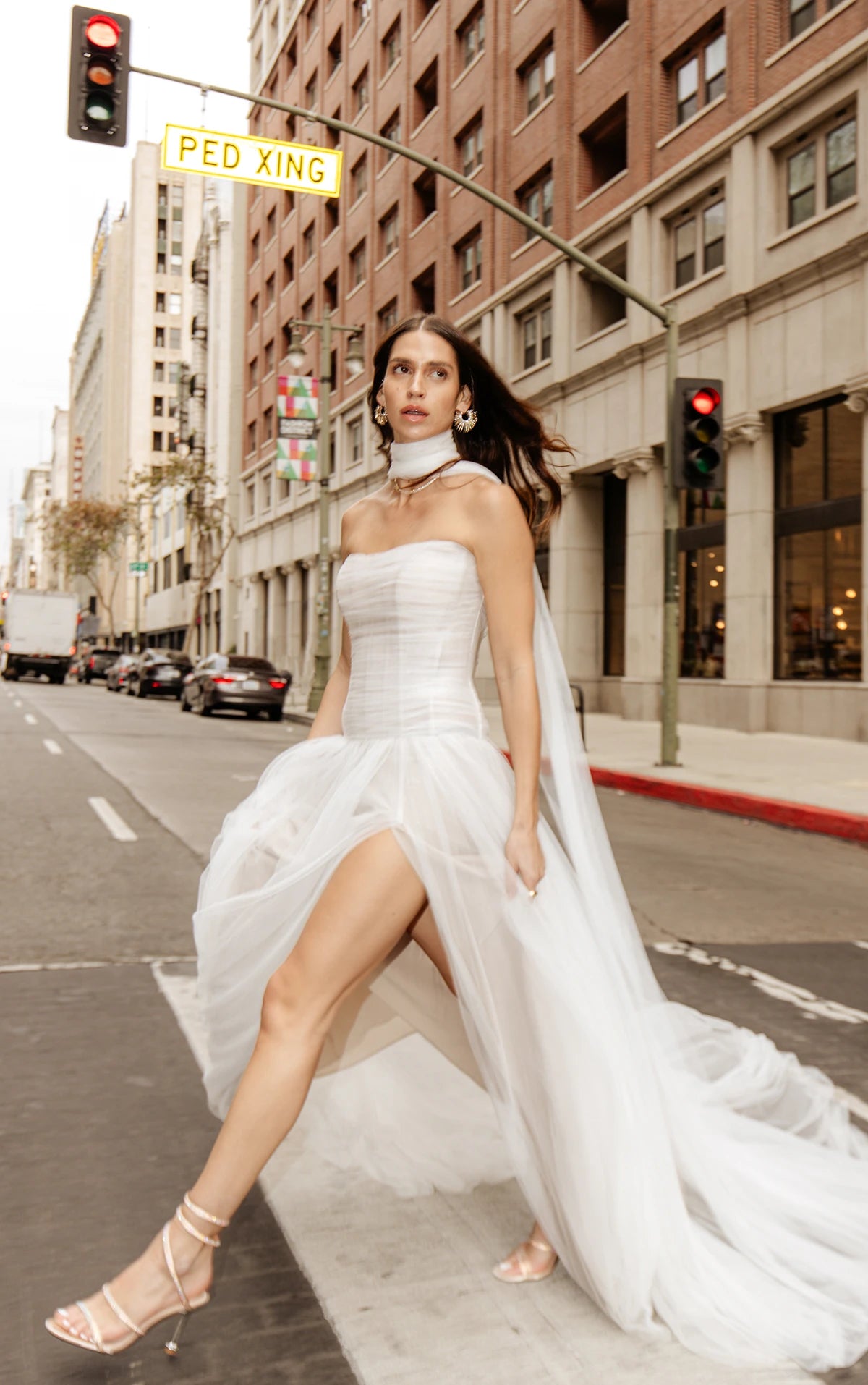 33385 - Soft A-Line Bridal Dress with Lace Detailing