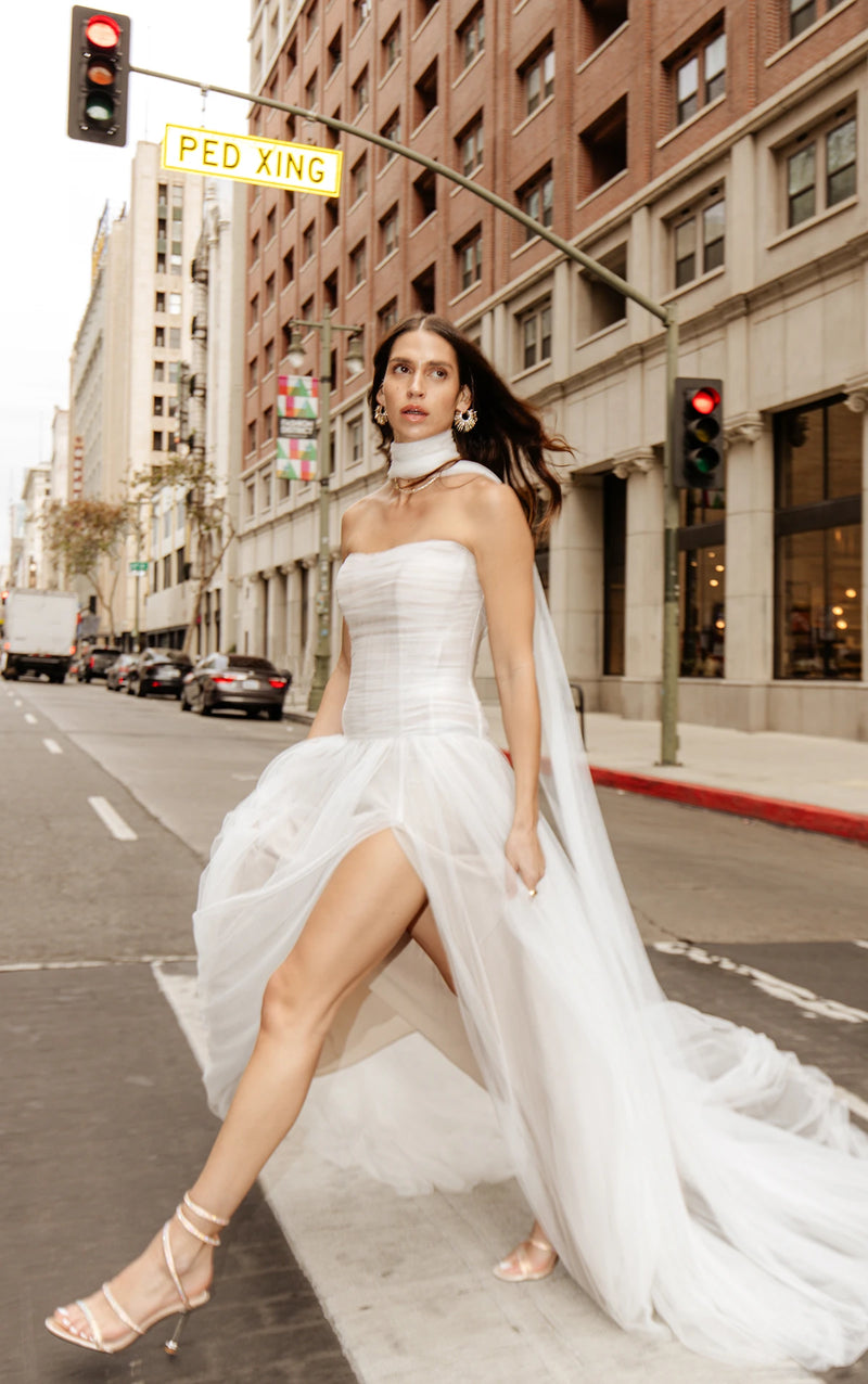 33385 - Soft A-Line Bridal Dress with Lace Detailing