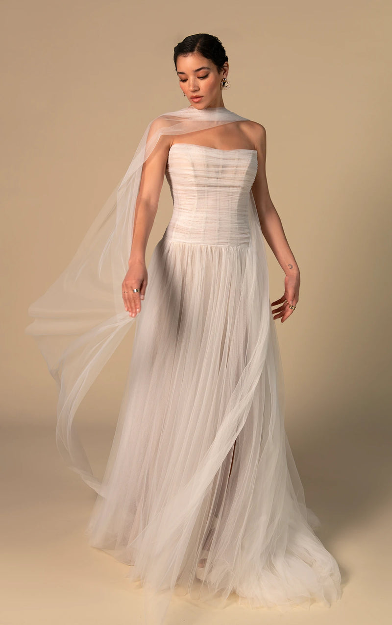 33385 - Soft A-Line Bridal Dress with Lace Detailing