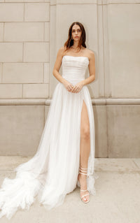 33385 - Soft A-Line Bridal Dress with Lace Detailing