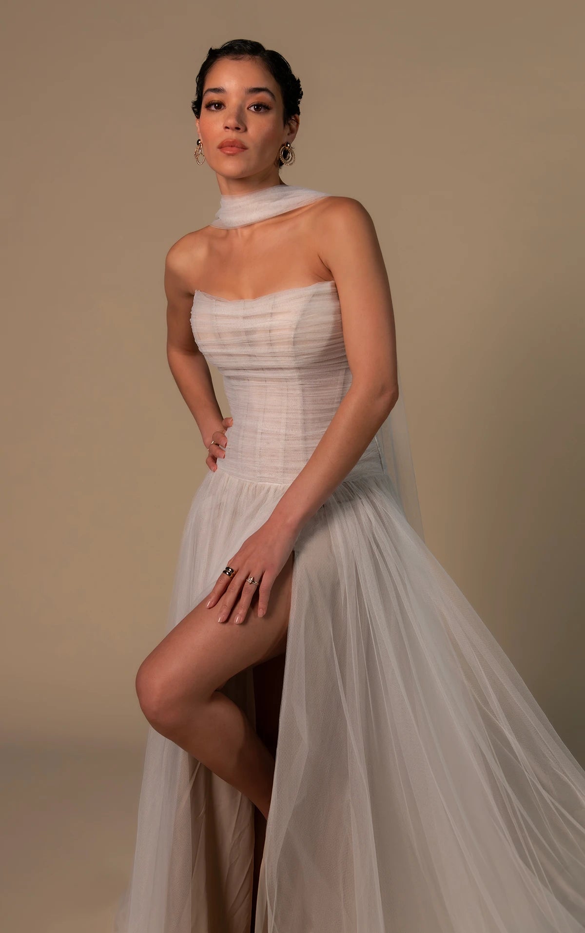 33385 - Soft A-Line Bridal Dress with Lace Detailing