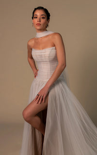 33385 - Soft A-Line Bridal Dress with Lace Detailing