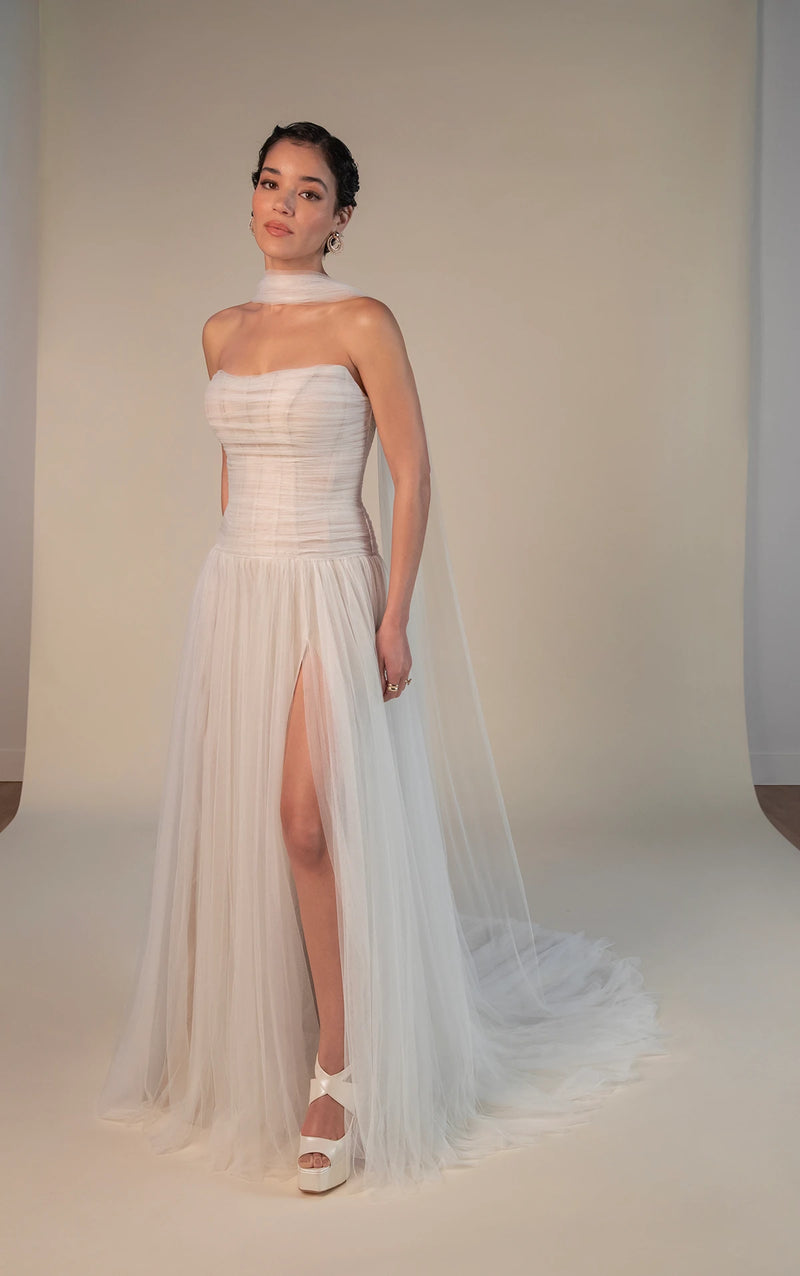 33385 - Soft A-Line Bridal Dress with Lace Detailing