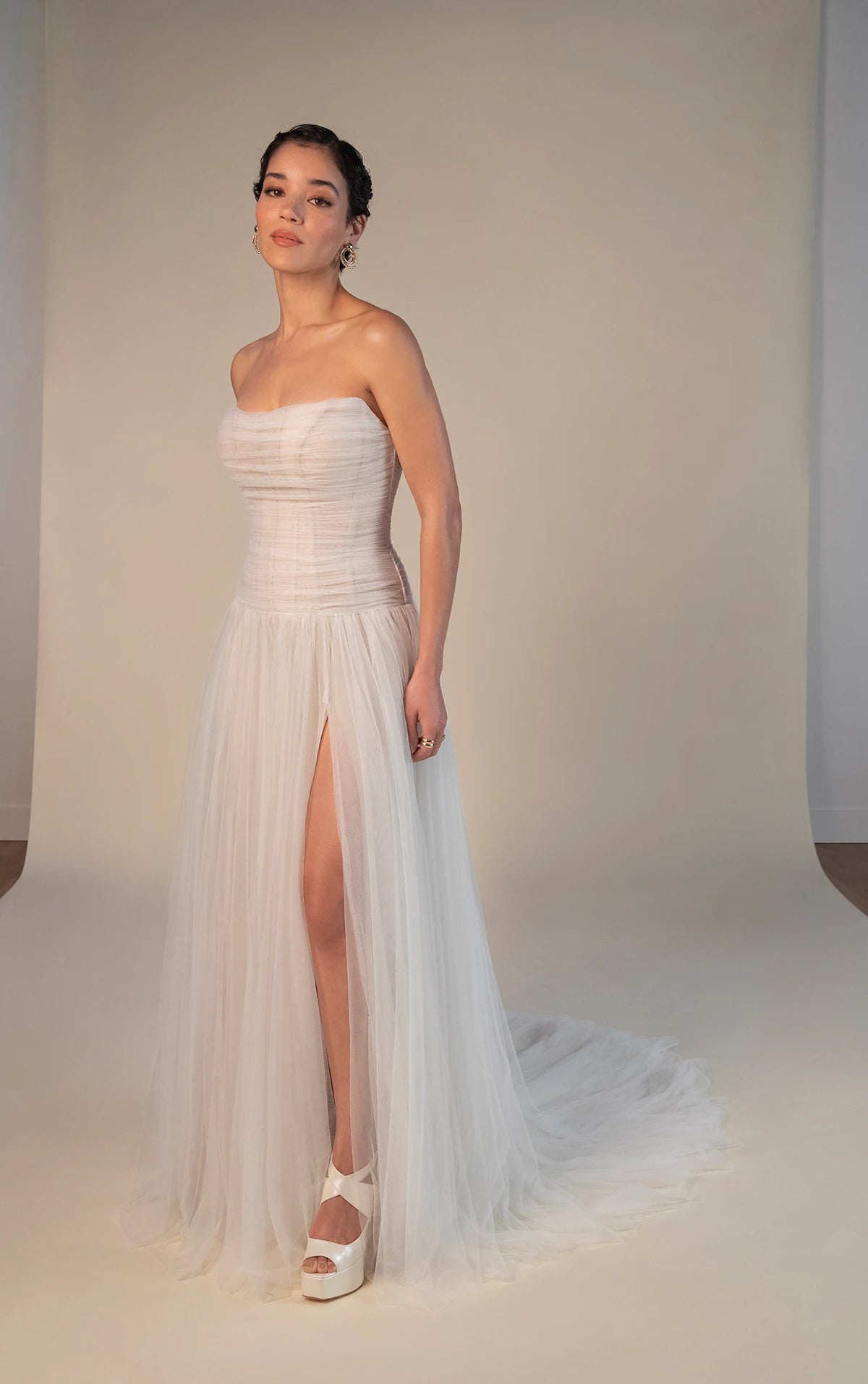 33385 - Soft A-Line Bridal Dress with Lace Detailing