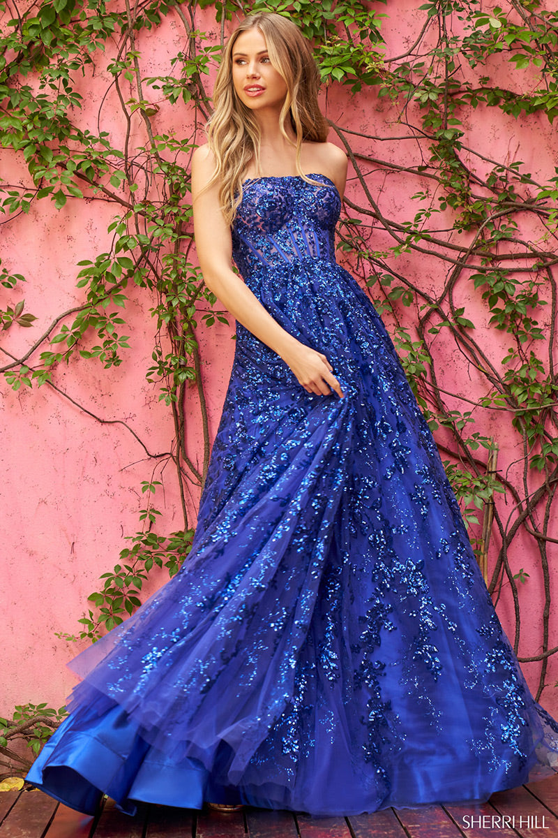 Sherri Hill Dress 54340 - Strapless Ballgown with Sequin Embellishments