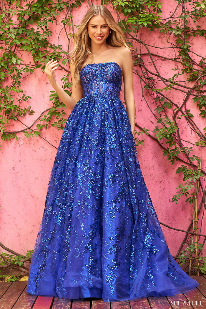 Sherri Hill Dress 54340 - Strapless Ballgown with Sequin Embellishments