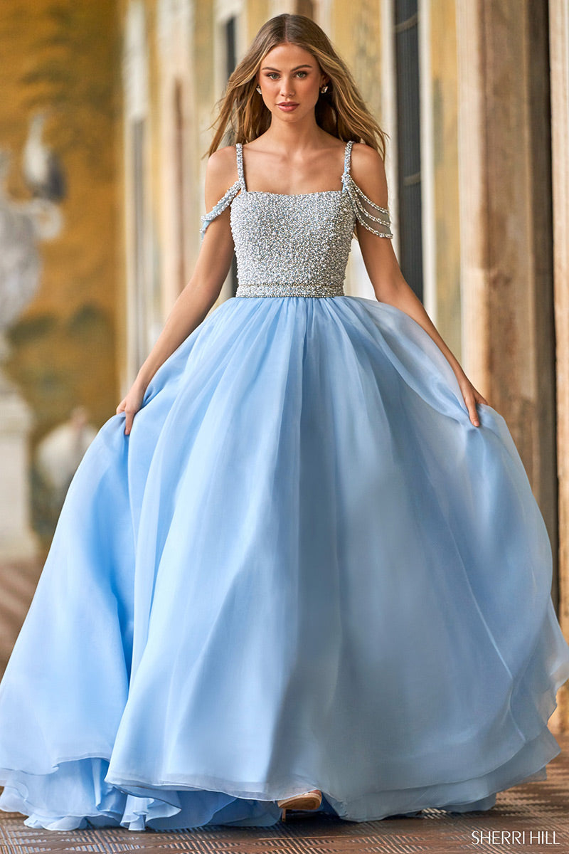 Sherri Hill Dress 54976 - Beaded Bodice Ballgown with Spaghetti Straps