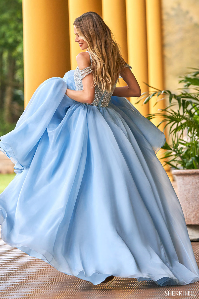 Sherri Hill Dress 54976 - Beaded Bodice Ballgown with Spaghetti Straps