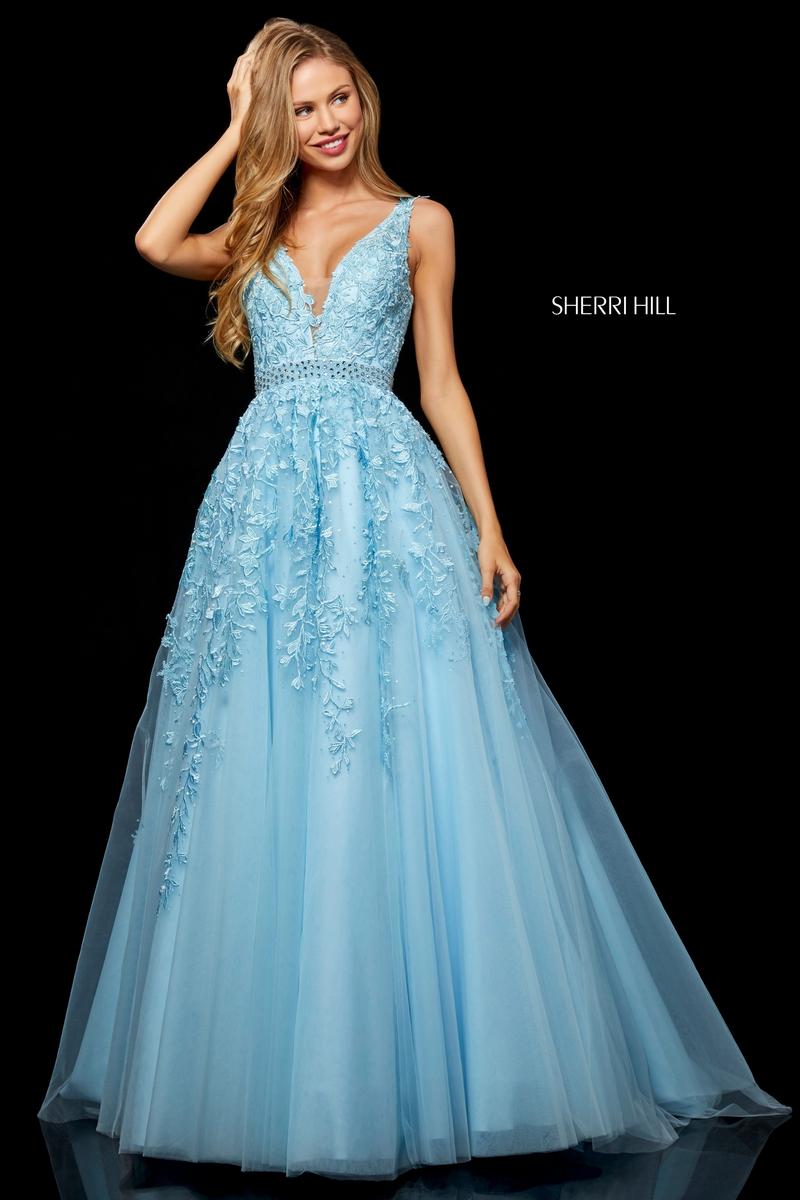 Sherri Hill Dress 11335 V-Neck A-Line Gown with Floral Appliqué