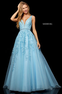 Sherri Hill Dress 11335 V-Neck A-Line Gown with Floral Appliqué