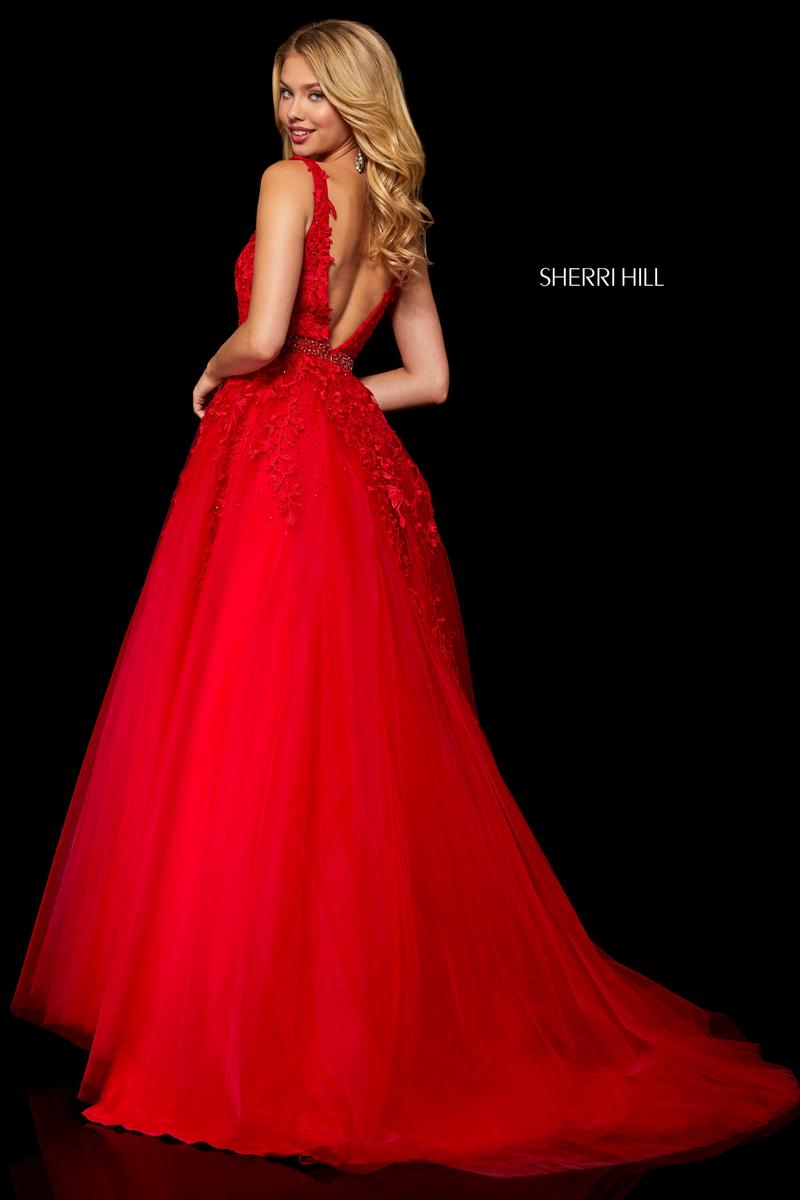 Sherri Hill Dress 11335 V-Neck A-Line Gown with Floral Appliqué