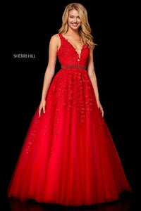 Sherri Hill Dress 11335 V-Neck A-Line Gown with Floral Appliqué