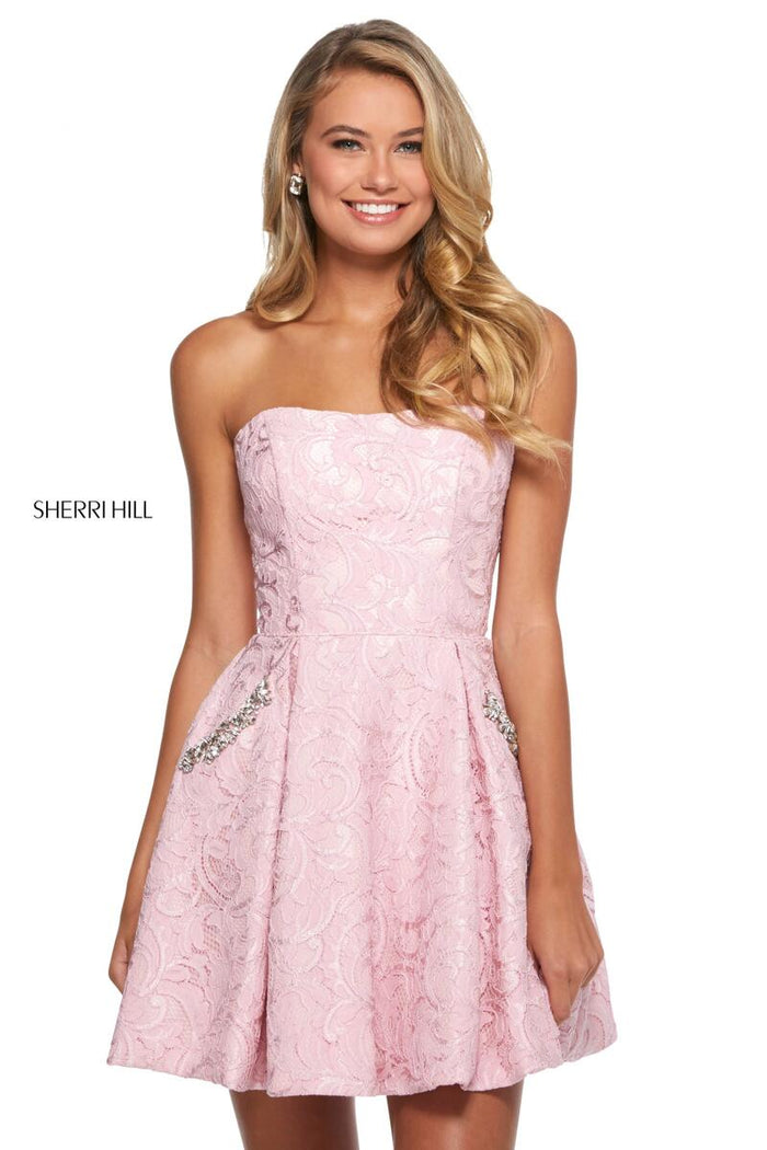 Sherri Hill Dress 53002 - Strapless Short A-Line Lace Dress