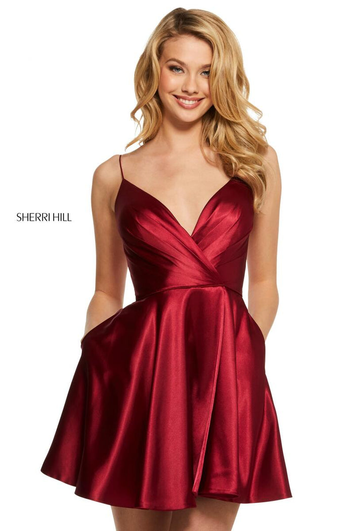Sherri Hill Dress 53031 - V-Neck Short A-Line Satin Dress