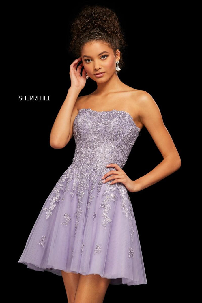 Sherri Hill Dress 53099 - Strapless Short A-Line with Lace