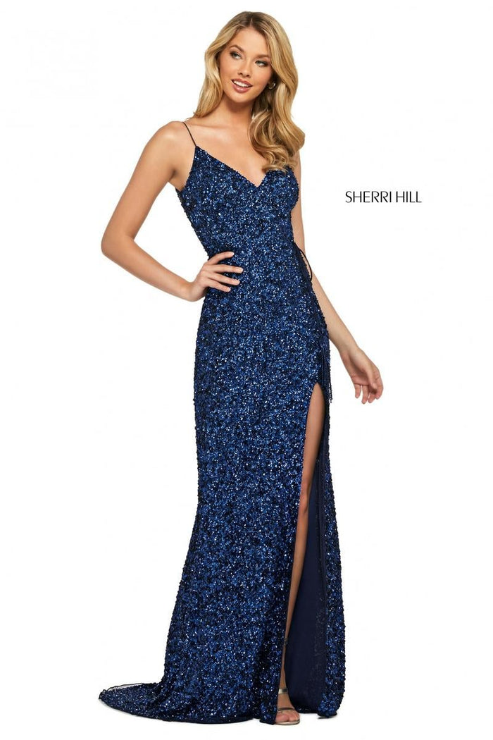 Sherri Hill Dress 53449 - V-Neck Long Fitted Sequin Gown