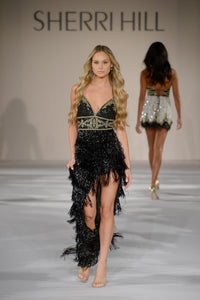 Sherri Hill Dress 55080 - V-Neck Fringe Mini Dress