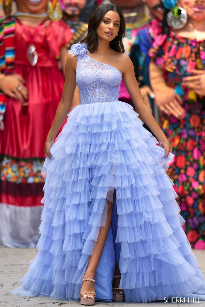 Sherri Hill Dress 55256 One-Shoulder Ruffled Ballgown