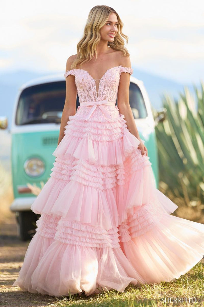 Sherri Hill Dress 55309 - Off-Shoulder Ballgown with Tiered Skirt