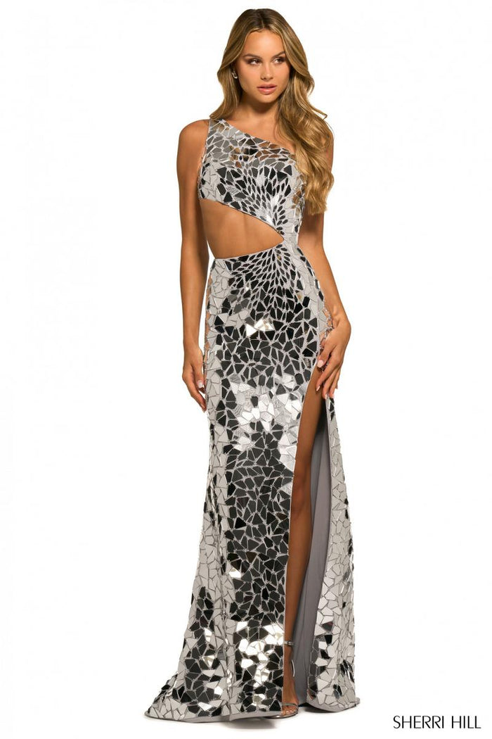 Sherri Hill Dress 55383 - Asymmetrical Cutout Long Fitted Gown
