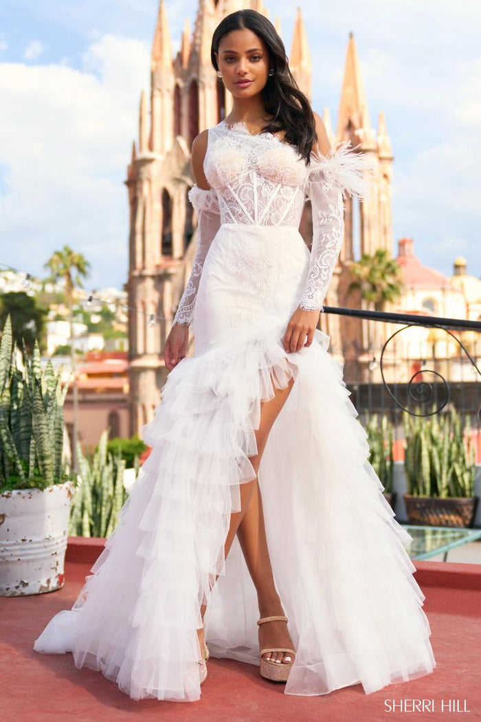 Sherri Hill Dress 55384 - Lace Bodice High-Low Gown