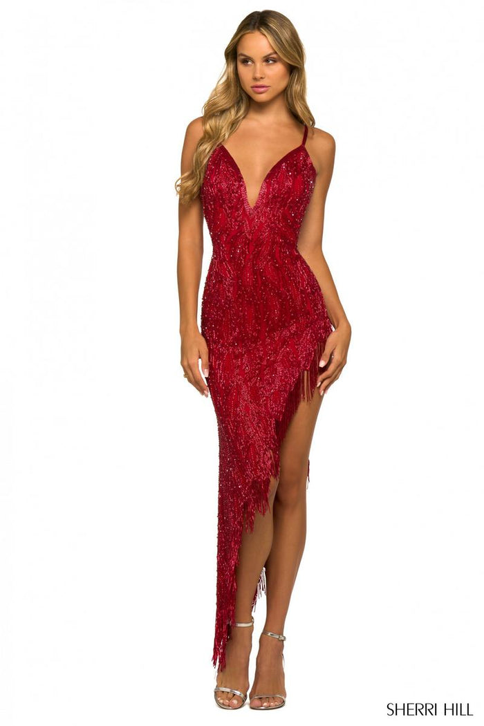 Sherri Hill Dress 55413 - Plunging Neckline Asymmetrical Fitted