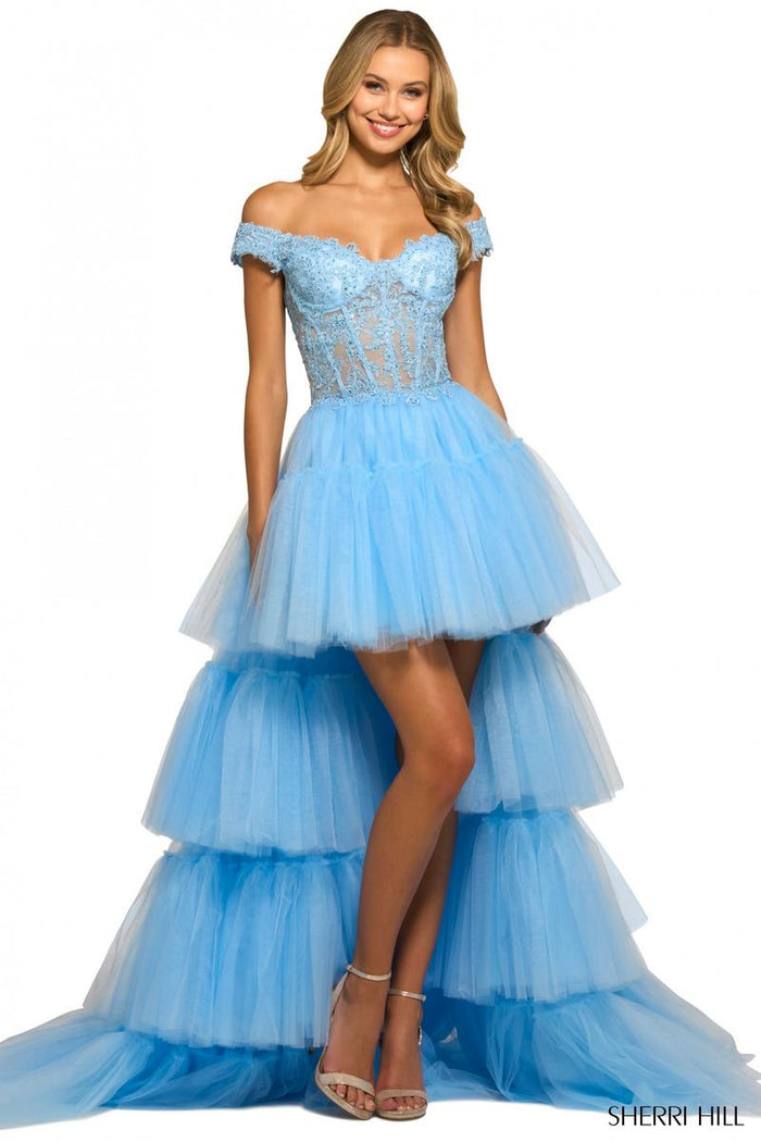 Sherri Hill Dress 55420 - Off-Shoulder High-Low Ballgown
