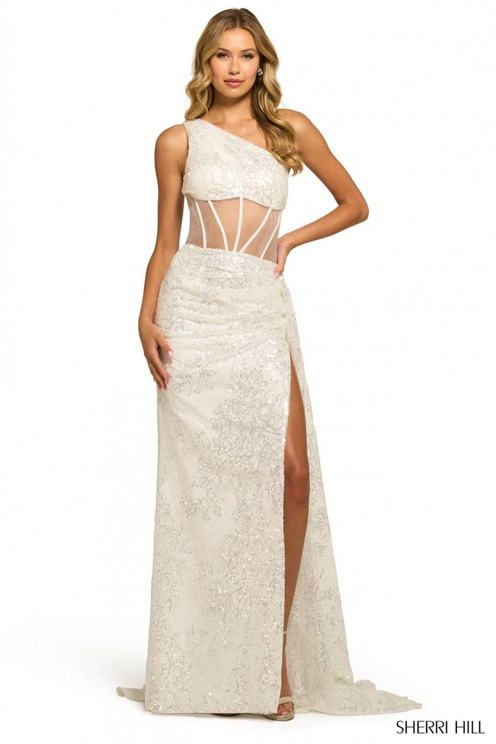 Sherri Hill Dress 55426 - One-Shoulder Slim Gown with Slit