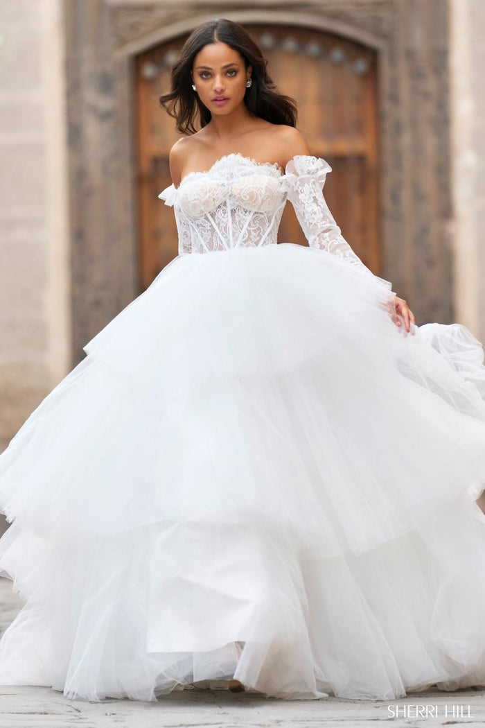 Sherri Hill Dress 55437 - Off-Shoulder Ballgown with Lace Bodice