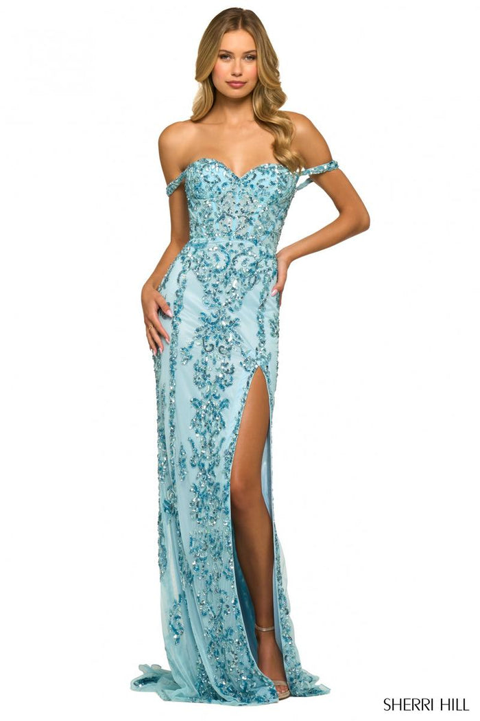 Sherri Hill Dress 55445 Off-Shoulder Long Fitted Gown