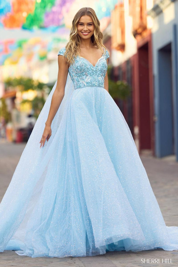 Sherri Hill Dress 55451 - V-Neck Cap Sleeve Ballgown