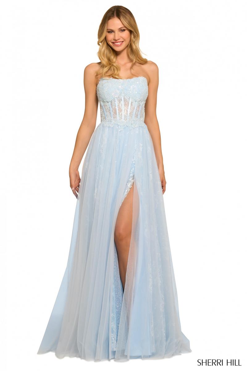 Sherri Hill 55489 Strapless A-Line Long Dress with Slit