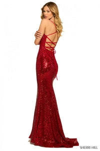 Sherri Hill Dress 55524 - Deep V-Neck Sequin Fitted Gown