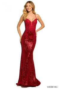 Sherri Hill Dress 55524 - Deep V-Neck Sequin Fitted Gown
