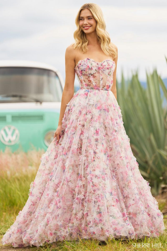 Sherri Hill Dress 55623 Strapless Floral Ballgown