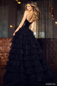 Sherri Hill Dress 55928 Strapless Ballgown with Tiered Skirt