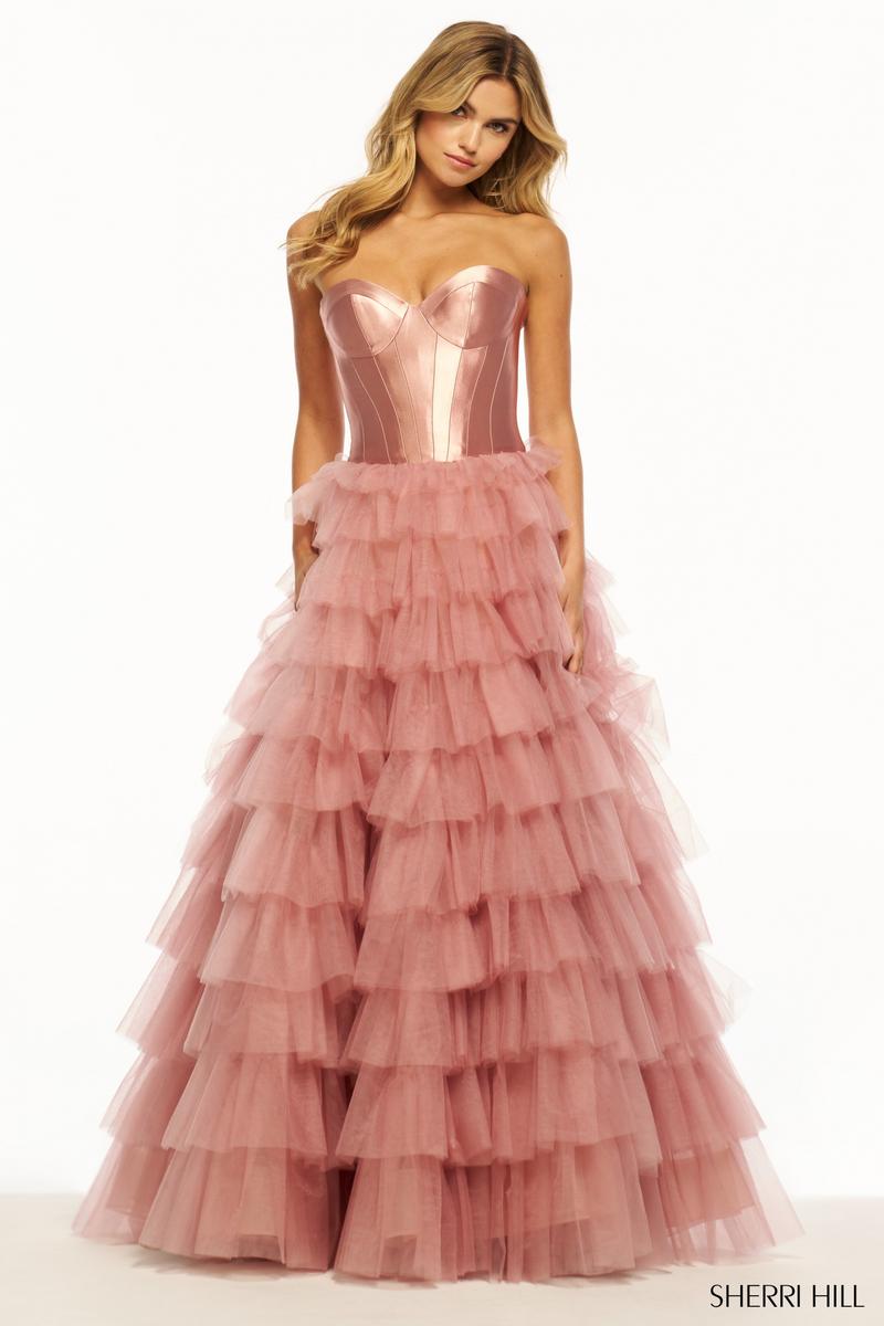 Sherri Hill Dress 55928 Strapless Ballgown with Tiered Skirt