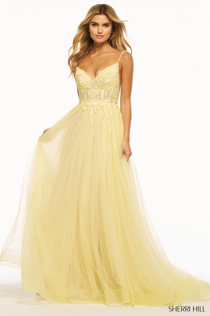 Sherri Hill Dress 55998 - Spaghetti Strap A-Line Gown