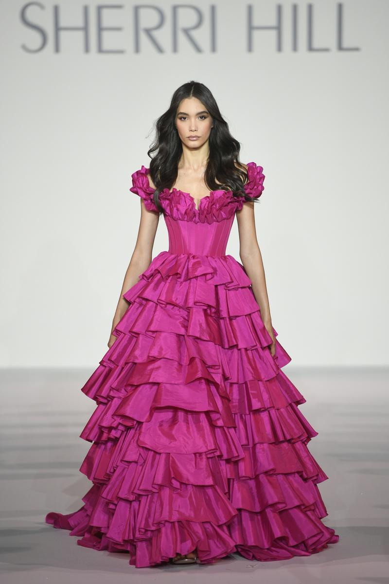 Sherri Hill Dress 56039 - Off-Shoulder Ballgown with Ruffled Skirt