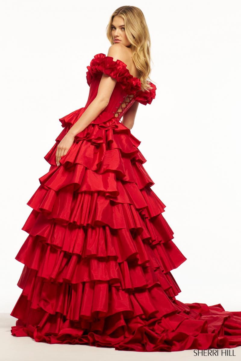 Sherri Hill Dress 56039 - Off-Shoulder Ballgown with Ruffled Skirt