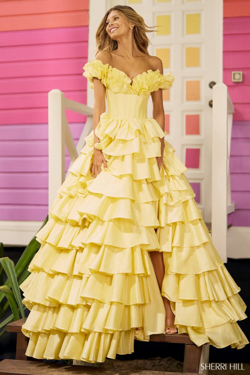 Sherri Hill Dress 56039 - Off-Shoulder Ballgown with Ruffled Skirt