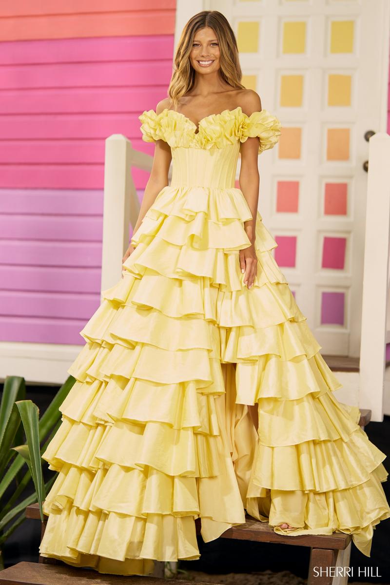 Sherri Hill Dress 56039 - Off-Shoulder Ballgown with Ruffled Skirt