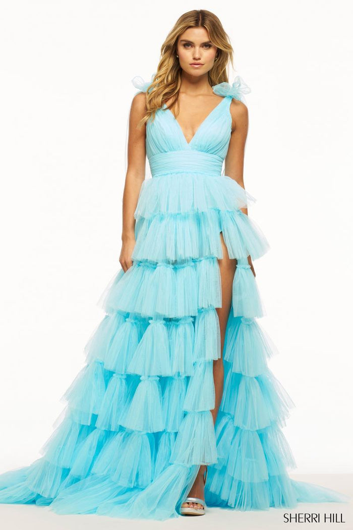 Sherri Hill Dress 56066 - V-Neck Tiered A-Line Gown