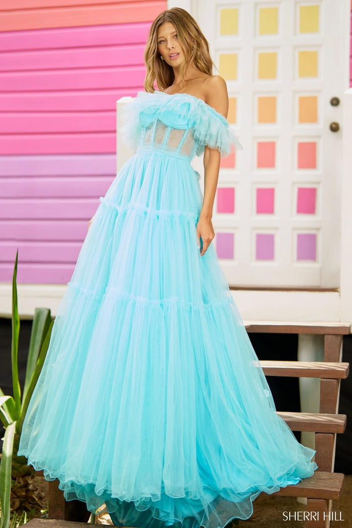 Sherri Hill Dress 56068 - Off-Shoulder Tulle A-Line Gown